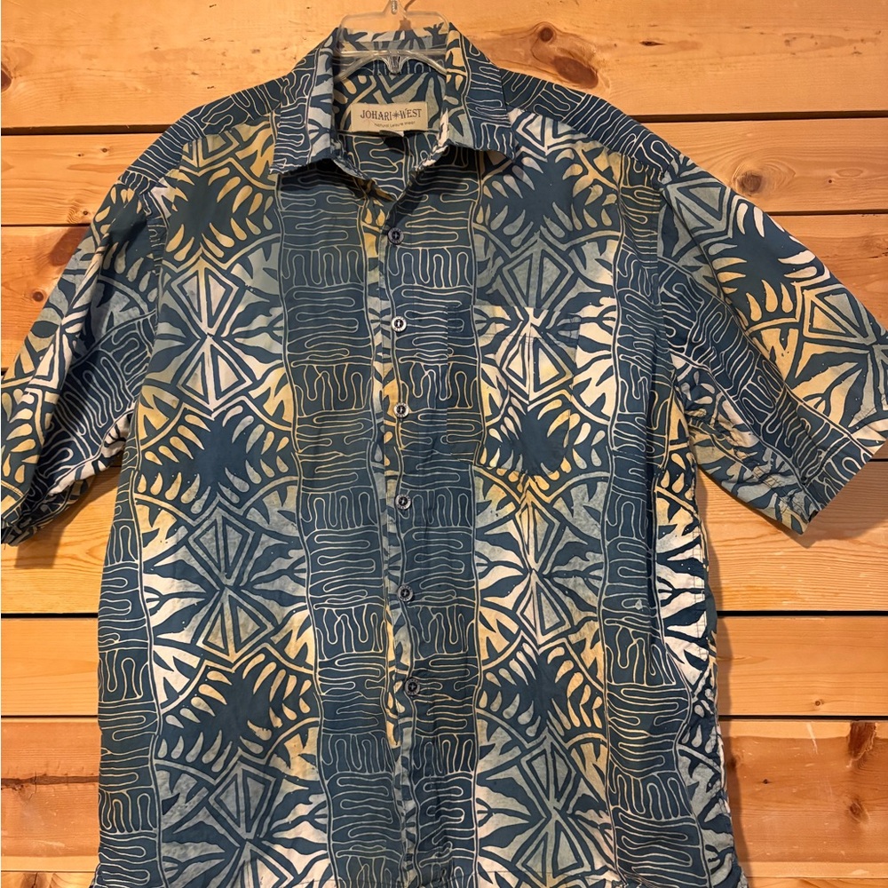 Jos A. Bank Blue & Cream Short-Sleeve Geometric Button-Down Shirt